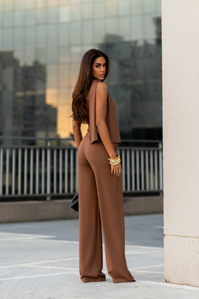 Macacão Pantalona Assimétrico Fluído Susana Chocolate