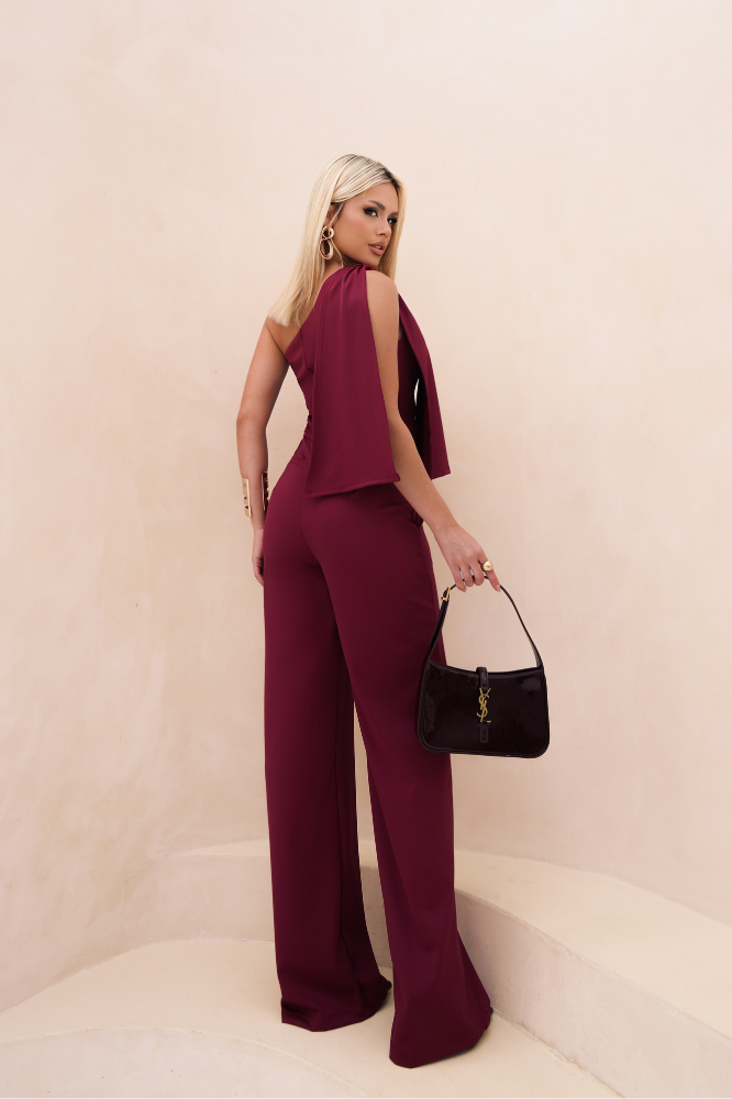 Macacão Pantalona Assimétrico Fluído Susana Framboesa